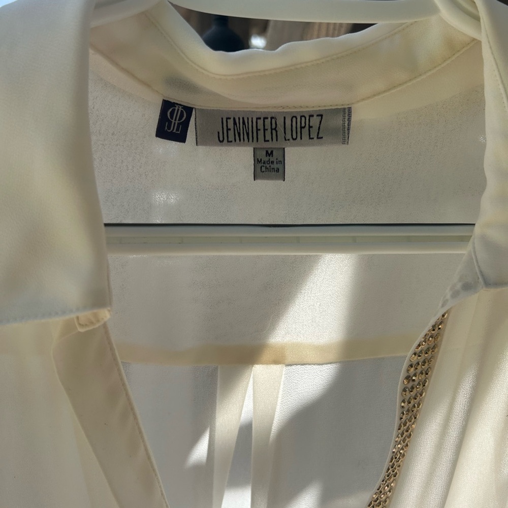Jennifer Lopez Cream Satin Blouse with Crystal Trim